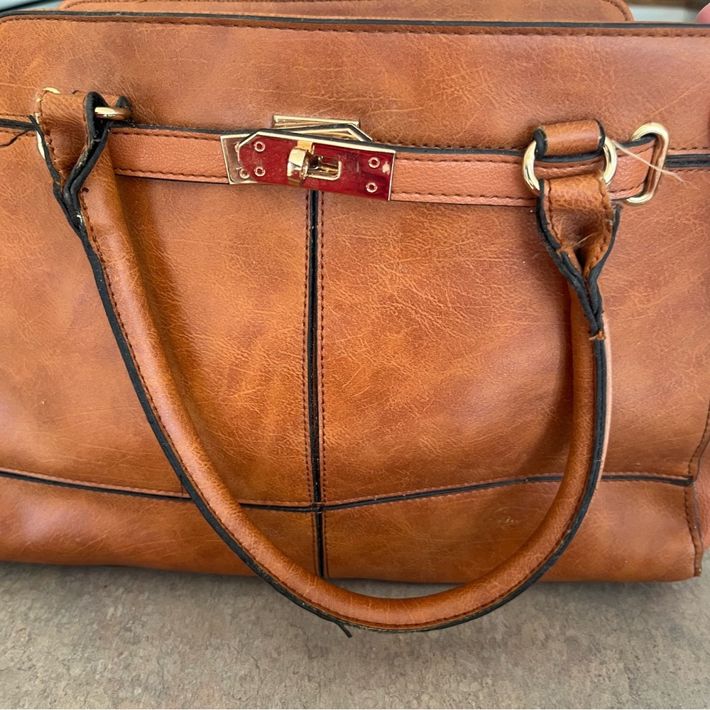 SAS Brown Leather Shoulder Bag with Lock Detail